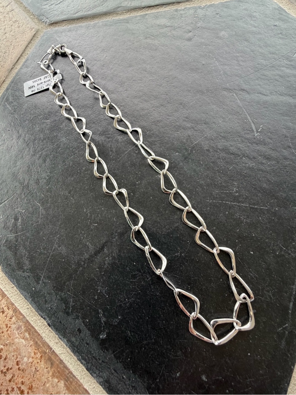 14kt. White Gold Triangular Link Chain Necklace 16.5” Made in Italy 🇮🇹